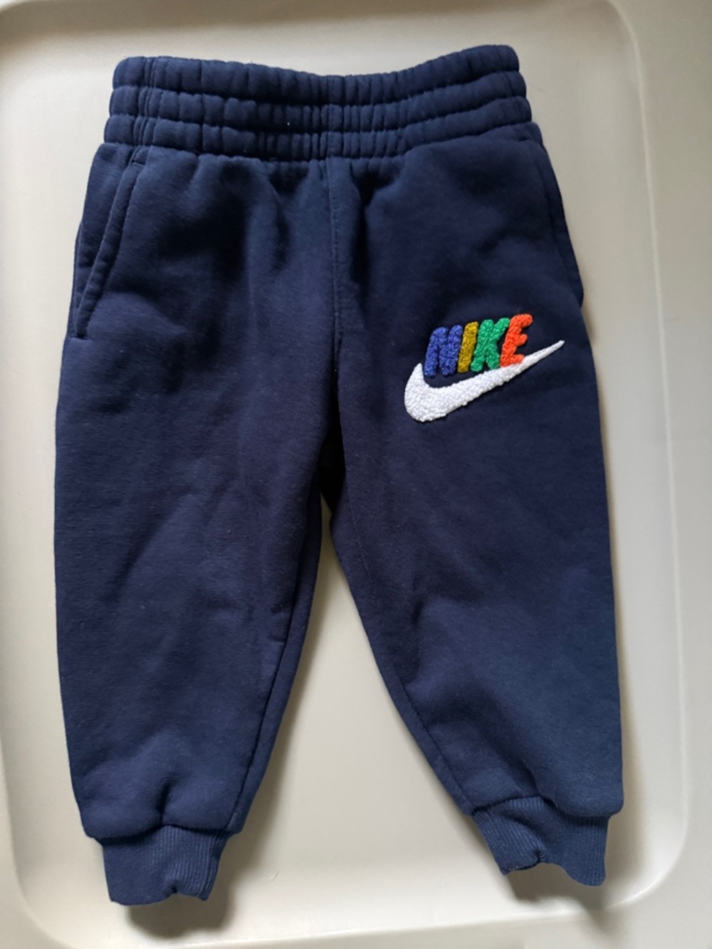 Nike Kids Navy Jogger Sweatpants with Rainbow Embroidered Logo